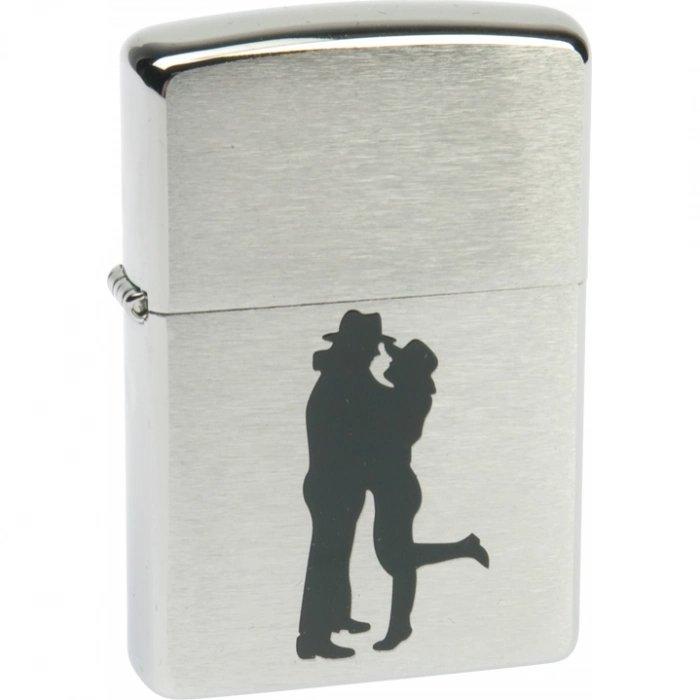 Зажигалка ZIPPO Cowboy Couple Brushed Chrome, латунь, ник.-хром. покр., серебр., матов., 36х56х12 мм